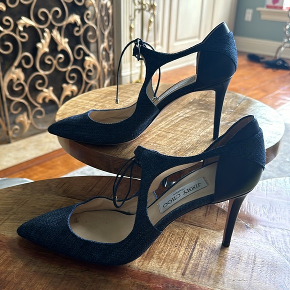 JIMMY CHOO BLUE LANCER CLOTH HEELS - Picture 4 of 6